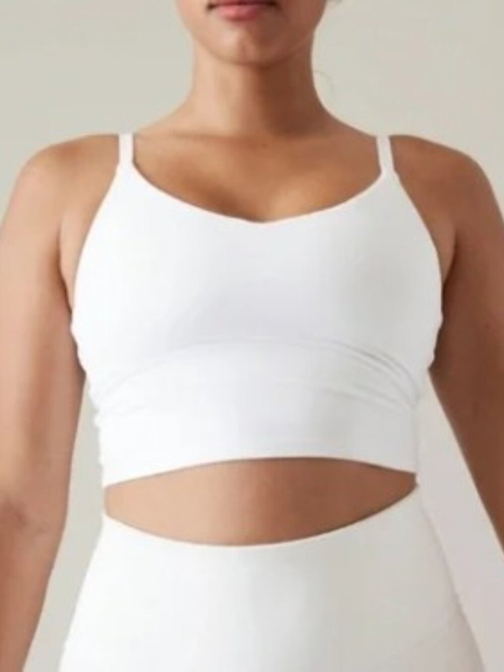 Athleta Elation V Neck Crop Top Sports Bra Convertible Bra Strap White Medium
